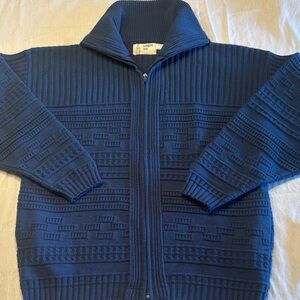 London Fog Navy Full-Zip Ribbed Knit Cardigan Sweater , L , $34